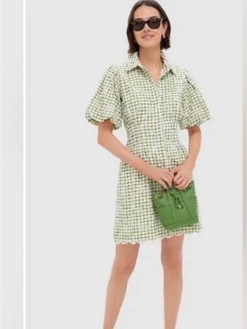 Tuckernuck Green Gingham Puff-Sleeve Mini Dress